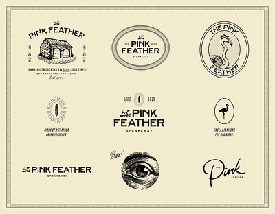 The Pink Feather bar bar and restaurant bar branding brand brand design brand identity branding drink feather flamingo illustration logo speakeasy vintage brand
