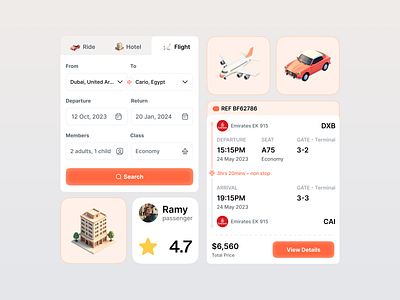 Wander | Travelling App booking app booking ride components design design system flights app hotels product design rating search tickets travelling ui design user experience vacation visual design
