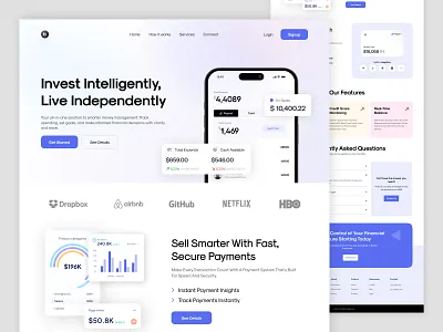 Finance Website Design clean design finance finance landing page finance website graphic design interface landing landing page layout light minimal modern muhammad ali saas saas website ui ux web website