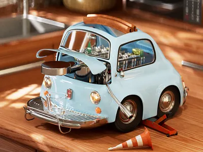 Fiat Espresso machine 3d blender coffee octane render product design render