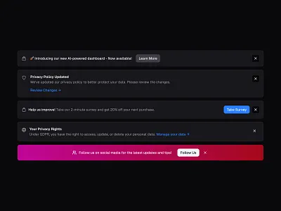 Notification Banners 📢 banner design landing landing page minimal saas ui web design