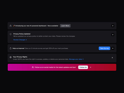 Notification Banners 📢 banner design landing landing page minimal saas ui web design