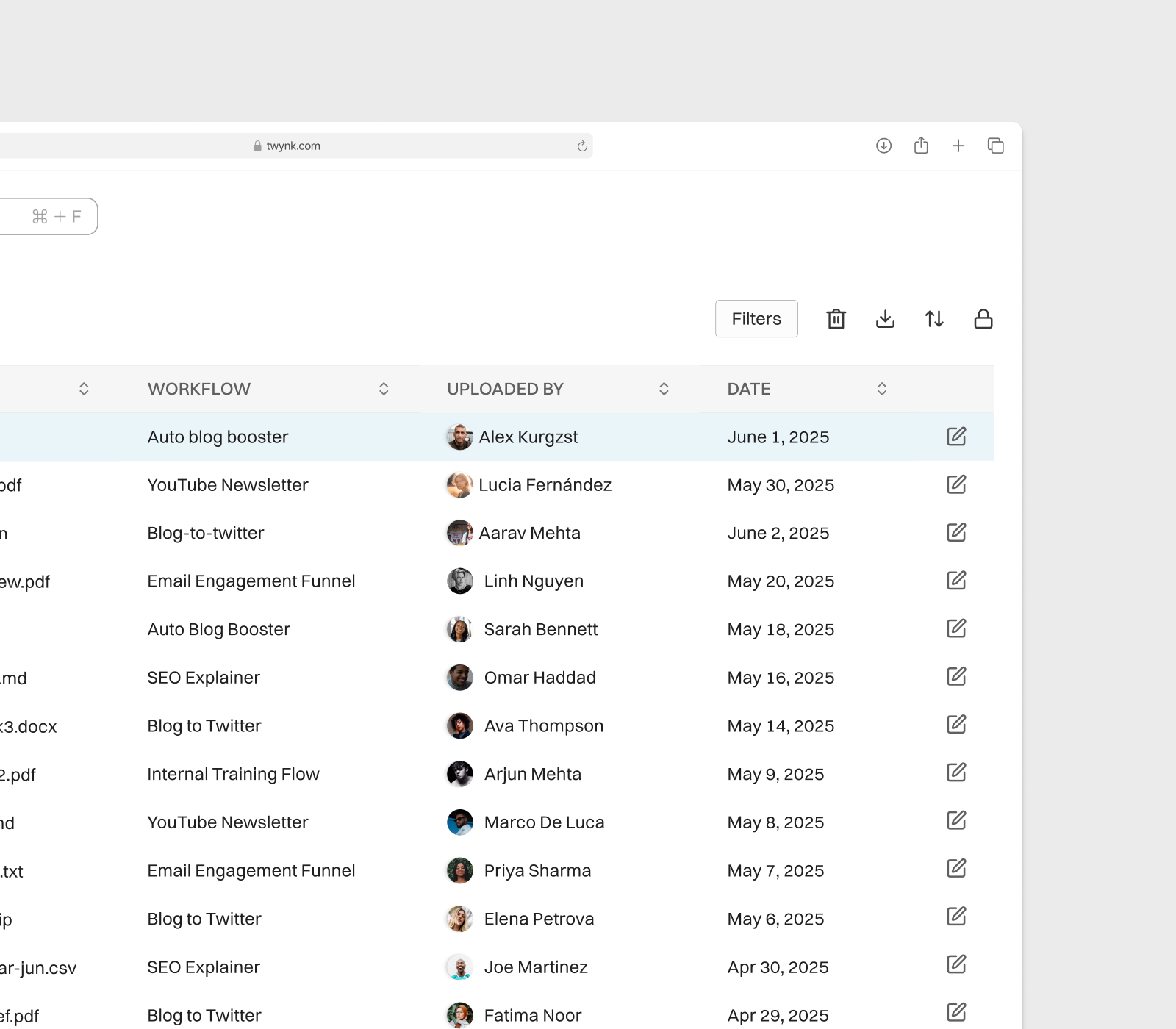 Documents Screen - AI Workflow Dashboard ai ai software clean design dashboard dashboard ui graphic design minimal design saas dashboard saas tool search ui software ui sorting ui table ui ui design ui ux design web application web design web ui white mode workflow tool