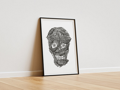 A skull made of crows hand drawn illustration pen and ink skull vintage