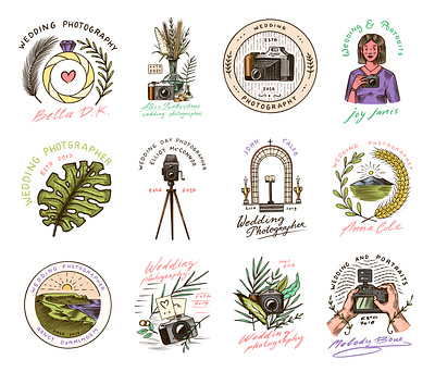 Wedding photographers logo ideas badge design graphic design hand drawn illustration logo vintage wedding photographer