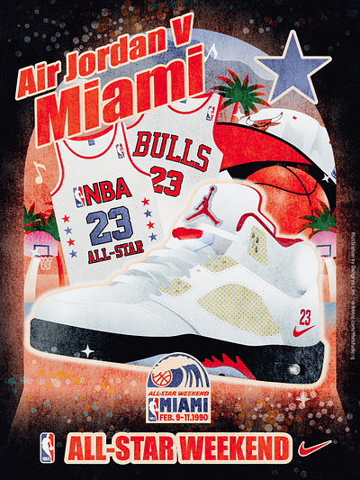 Air Jordan 5 - 1990 Miami 80s 90s illustration nba nike.jordan shoes vintage