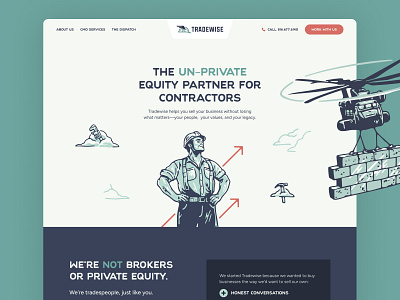Tradewise Website blue collar branding construction contractor cream design hand drawn hero illustrated retro trades uiux vintage web website illustration