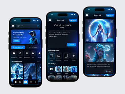 AI Image Generator Mobile App ai ai app ai image ai image generator ai mobile app app app design art ai artifical intelegance dark mode gradient interaction mobile app mobile app design mobile design mobile ui text to image ui