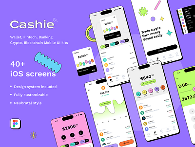 Cashie - eWallet, FinTech, Banking, Crypto, Neubrutal Mobile app 2023 ui trends banking app cash app cryptocurrency app digital wallet ewallet fintech mobile ui kits neubrutal design neubrutalism nft payment app ui design ui kits for mobile app