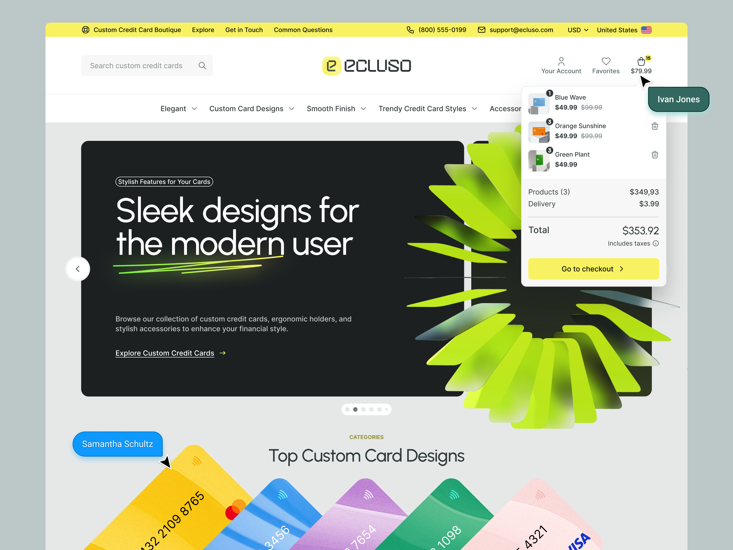 ecluso UI - Custom credit cards shop card clean credit card design design system e commerce ecommerce figma framework minimal online shop shop simple template ui ui kit ux