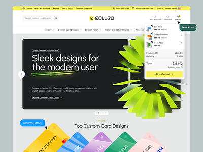 ecluso UI - Custom credit cards shop card clean credit card design design system e commerce ecommerce figma framework minimal online shop shop simple template ui ui kit ux