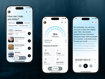 Mobile App for Meditation app app design clean dailypractice focus health healthcare medicine app meditation meditation app mentalhealth minimal mobile app mobile design ui ux web design