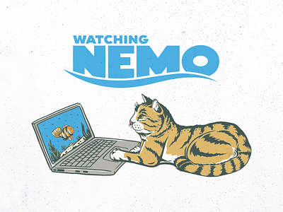 Watching Nemo animal apparel cartoon cat cinema cute film fish fishing funny illustration kitten kitty meme movie nemo netflix ocean pet t shirt design