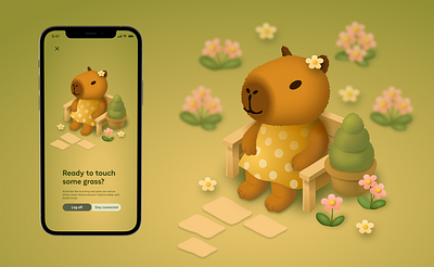 Log off screen Ready to touch some grass? app capybara character character design cute figma illustration kawaii ui vector
