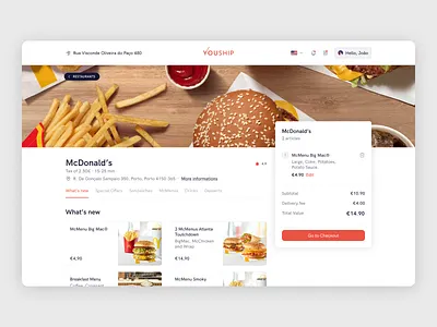 YouShip: Delivery website - Restaurant details android app app design checkout components dashboard delivery delivery app design desktop desktop app ios mcdonalds platform restaurant ui ux