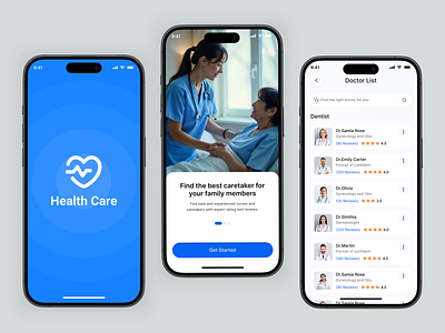 Health Care Mobile App UI/UX appointment app daily tracker dashboard design doctor list fitness app health monitoring health tracker healthcare app medical booking app medtech minimal ui mobile health mobile ui patient app smart health telemedeicine uiux user interface wellness app