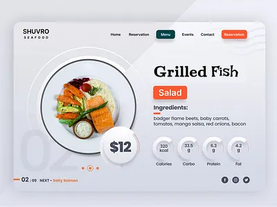 Modern Seafood Menu UI | Grilled Fish Delight 3d ai animation branding food app graphic design heder landing cover logo modern ui motion graphics restaurantui resturent resturent ui smart ui ui ux visual design
