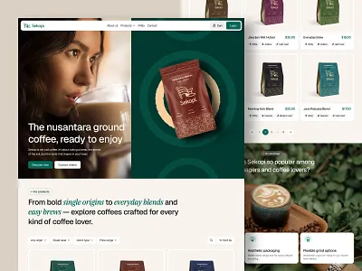 Sekopi - Coffee E-Comerce Website cart coffee coffee shop creamy design e commerce e commerce web design landing page landing page design marketplace mockup modern online store products sell shop shopping ui web design website design