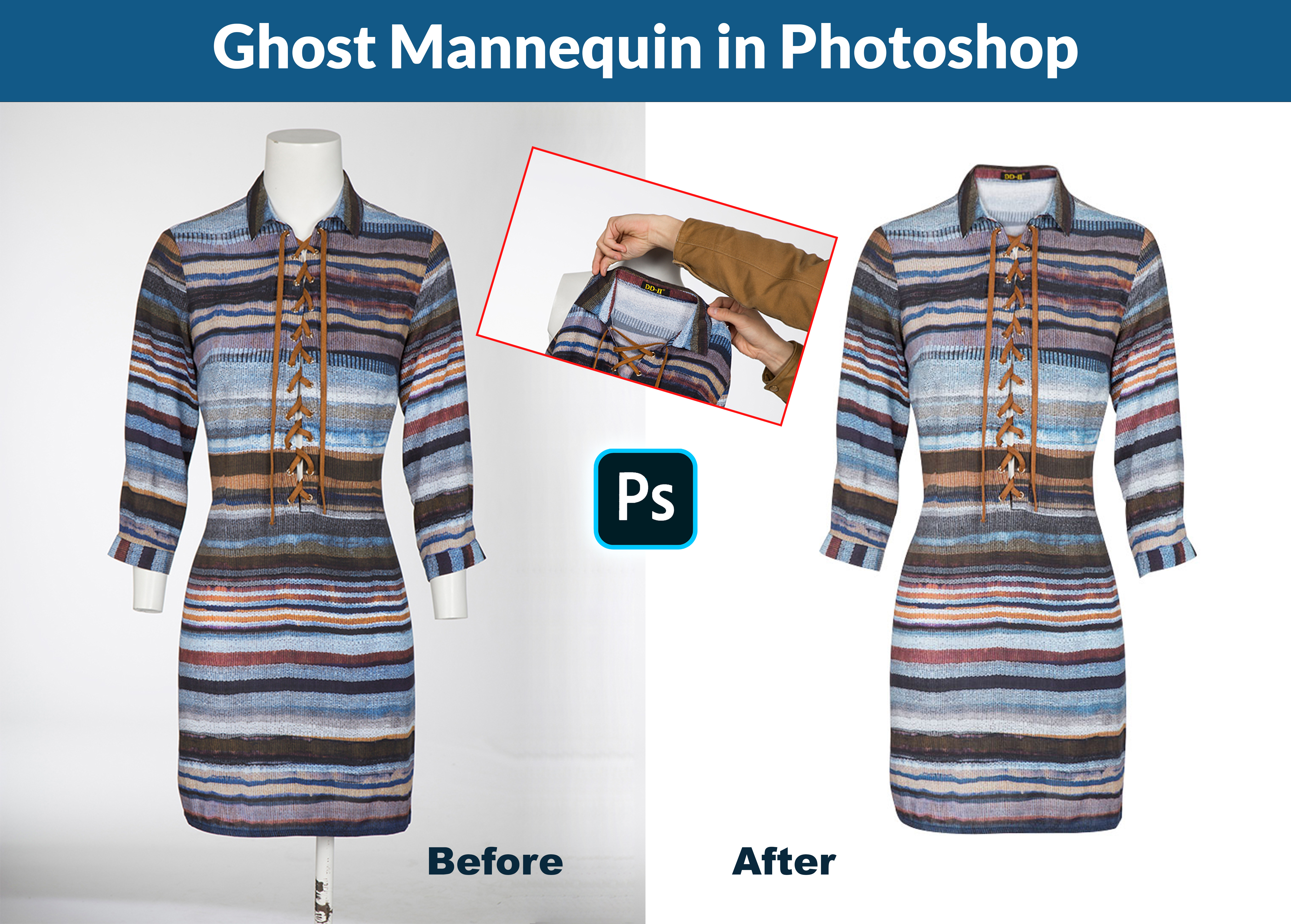 Ghost Mannequin in Photoshop | Symmetrical Neck Joint adobe photoshop background removal banner design branding business card design clipping path color correction flyers ghost mannequin graphic design invisible ghost mannequin line art logo neck joint pattern design photo editing photo manipulation retouching symmetrical neck joint vector tracing