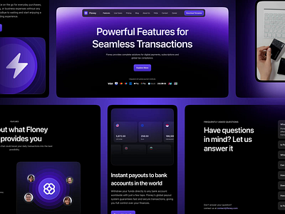 Floney - Features Page animation bank animation bank digital branding figma framer landing page payment gateway product design webflow website