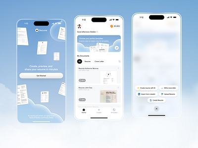 Rezume - AI-powered Resume Builder App ai clean cv builder cv editor cv maker mobile modern resume ai resume app resume builder resume builder app resume maker resume mobile ui ux