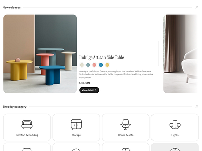 clean furniture shop landing page design background black branding clean design figma framer furniture graphic design greyscale illustration intimacy landing page light seamless serif simple ui ux white