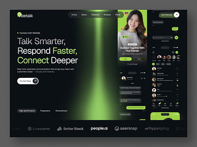 Vibetalk - Hero Section app artificial intelligence chat chat app chatbot dark dark mode design figma gradient home design home page landing page light mobile mobile app mobile design ui uiux webdesign