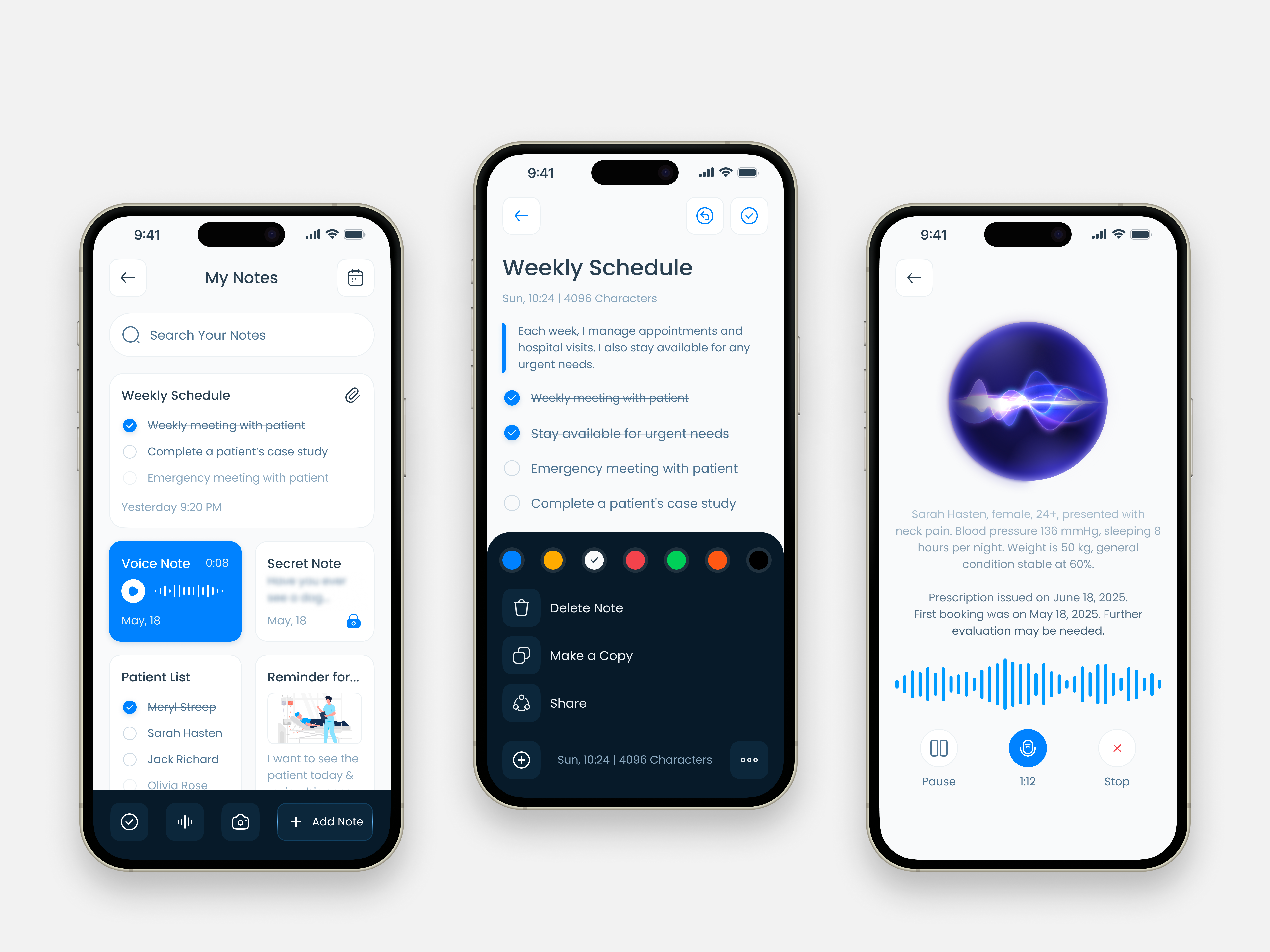 Example of Doctor Admin Mobile App – Note Screen