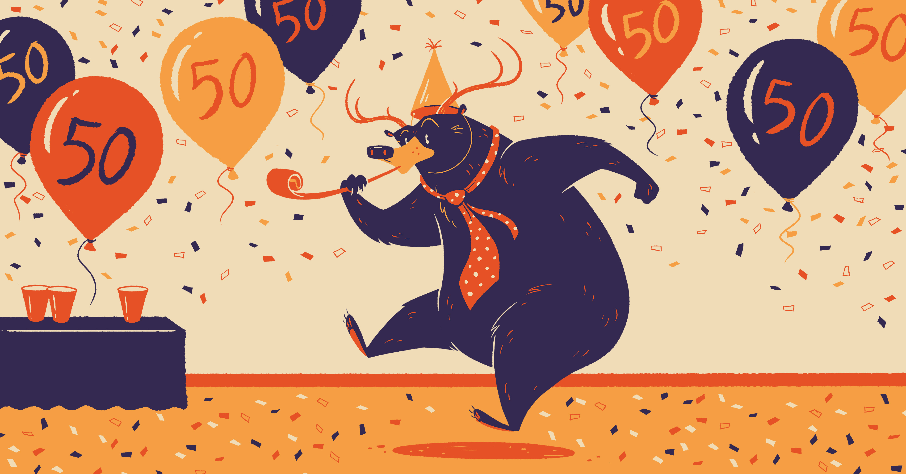 Nifty, nifty... bear beer birthday celebration character design cute digital illustration fifty hash house harriers illustration party retro vintage