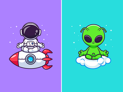 Astronaut Alien Meditation🧑🏻‍🚀👽 alien astronaut branding cartoon character cloud cute doodle flat galaxy healthy icon illustration logo meditation relaxation rocket space spaceman yoga