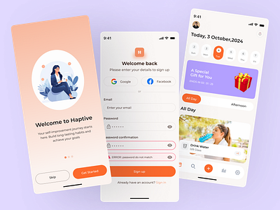 Habit Tracker Mobile App app design clean ui daily habits daily planner fitness goal setting gradient habit app habit tracker health ios lifestyle minimal mobile app plan routine tracker task management uiux water water tracker