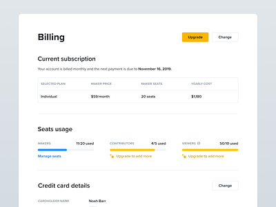 💳 Productboard billing page billing billing per seat pricing product design product management saas seat management settings ui ux