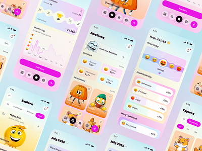 Mood Tracker App UI app design clean emotion tracker health healthylifestyle ios ios app medical meditation mental mental health mobile app mobile ui mood tracker motion graphics startup stress tracker telemedicine