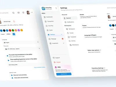 Prime Pay - Finance Dashboard Setting Page admin panel branding settings card design clena ui color settings crm customization dashboard design dashboard ui data visualization finance dashboard fintech portfolio management profile settings settings page theme settings ui ux user focused design ux design webapp