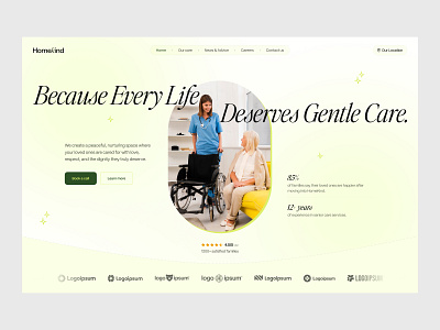 Homekind - Nursing home facilities hero care clean elder care graphic design landing page modern nursing nursing homes nursingcare ui web webdesign website design
