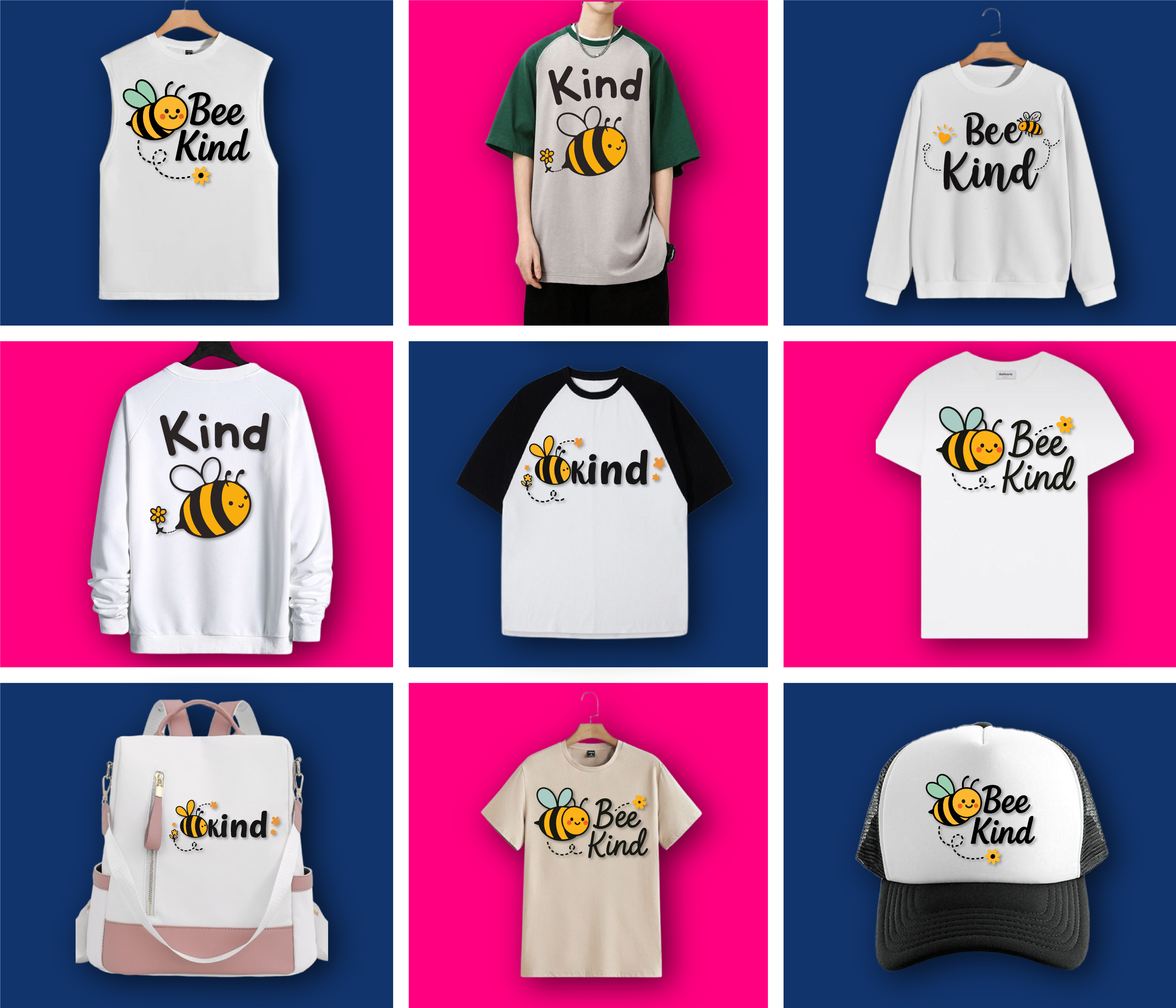 Bee Kind – Playful & Positive T-Shirt Design Collection appareldesign branding brochure business corporate creative design fashion graphic design illustration logo modern trendytshirt typography ui vector wearkindness
