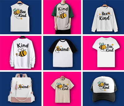 Bee Kind – Playful & Positive T-Shirt Design Collection appareldesign branding brochure business corporate creative design fashion graphic design illustration logo modern trendytshirt typography ui vector wearkindness