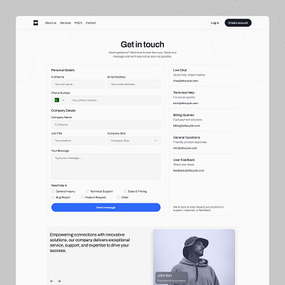 Contact us page blue clean design contact us contact us page contact us screen lanidng page page product design screen ui ux web design