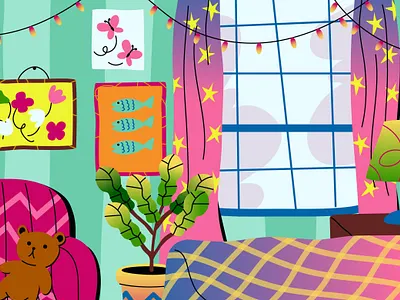 Green Maximalist Bedroom Illustration graphicook pillows