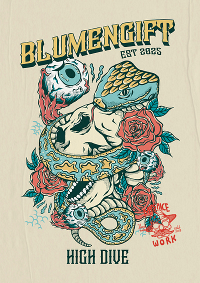 BLUMENGIFT PROJECT apparel badge branding clothing digital art digital illustration flowers illustration illustrator logo poster product design skull snake tattoo totebag tshirt vintage