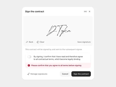 Sign the contract / Light mode action app application design drawer error flat lightmode modal popup signature ui ui design ux web webapp