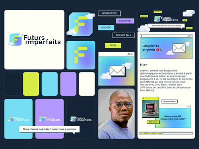 Futurs Imparfaits - Branding - Logo Design - Tech newsletter blue bold colors branding design email flat futuristic gradient graphic design logo logo design mobile neon newsletter purple retrofuturism tech ui web