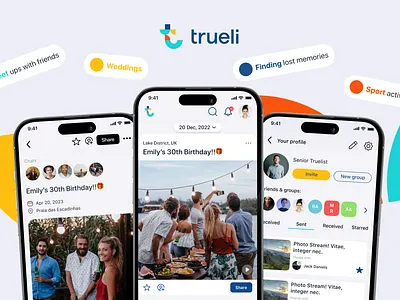 Trueli - Your personal digital storage of memories animation app appdesign branding calendar cloud digitalmemory event instagram memory mobileapp photos photostorage post uiux