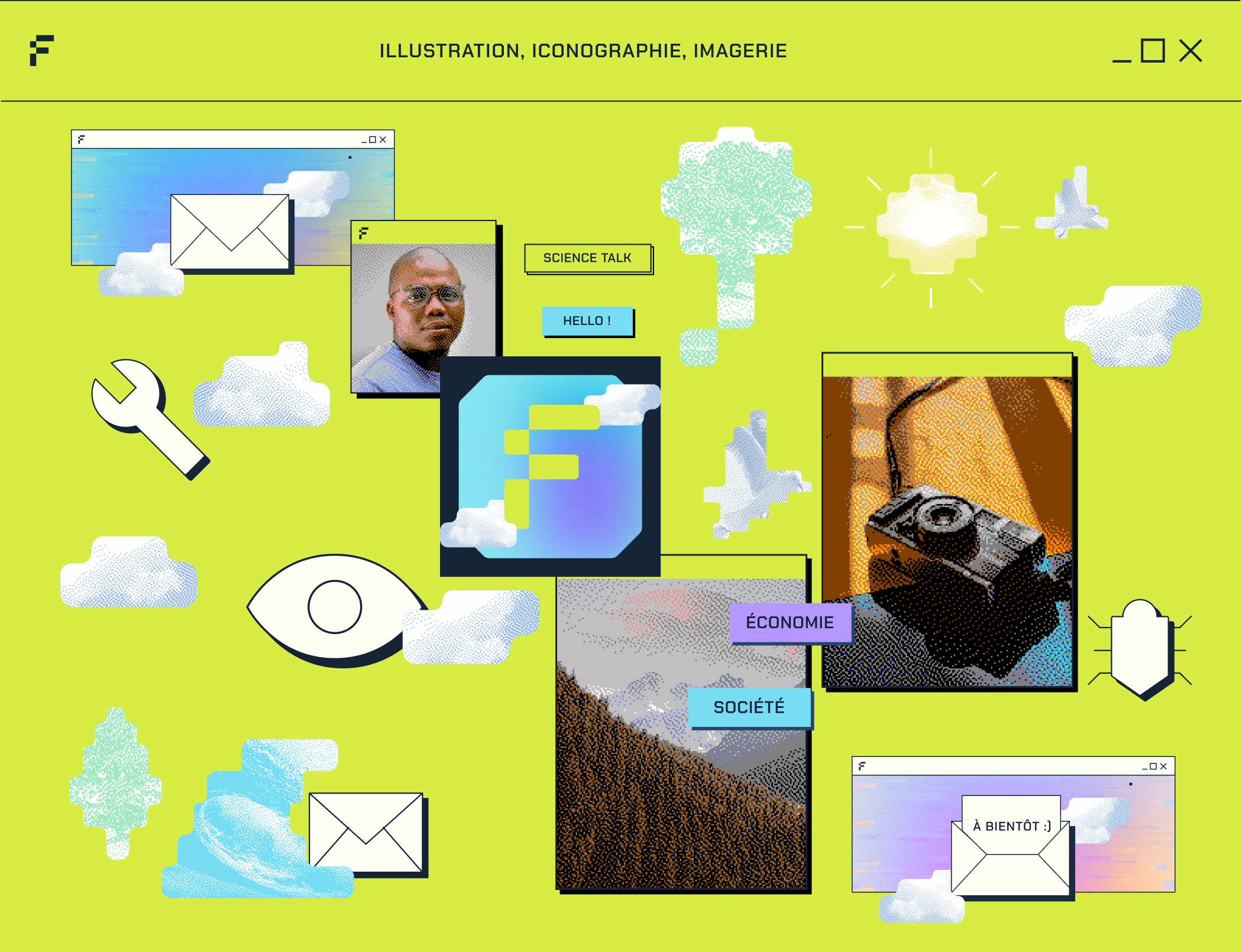 Retrofuturistic Visual Items - Tech Newsletter Branding 90s bold colors branding dittercore effect gif gradients graphic design mobile motion graphics neon newsletter retro icons retrofuturism retrofuturistic tech ui visual design web