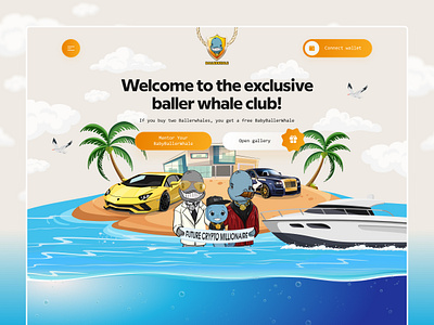 Exclusive NFT Club Landing – BallerWhale UI beach blockchaindesign creativewebsite crypto cryptodesign cryptolanding defidesign design designinspiration designtrend dribbblepopular lambo landing luxury nft nftclub nftcommunity nftdesign palm webdesign
