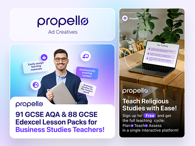 Ad Creatives for Propello creatives edtech graphic design learning purple ui