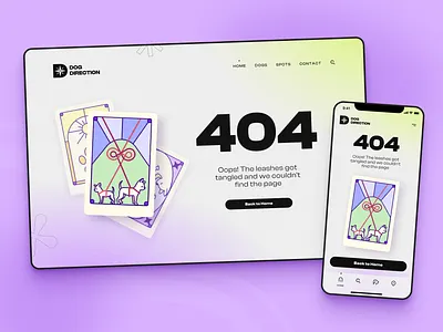404 page for a dog-walking app 404 404page app cards design dog error illustration landing page modern pets purple ui uiuxdesign ux vector vectorillustration vectors webdesign website