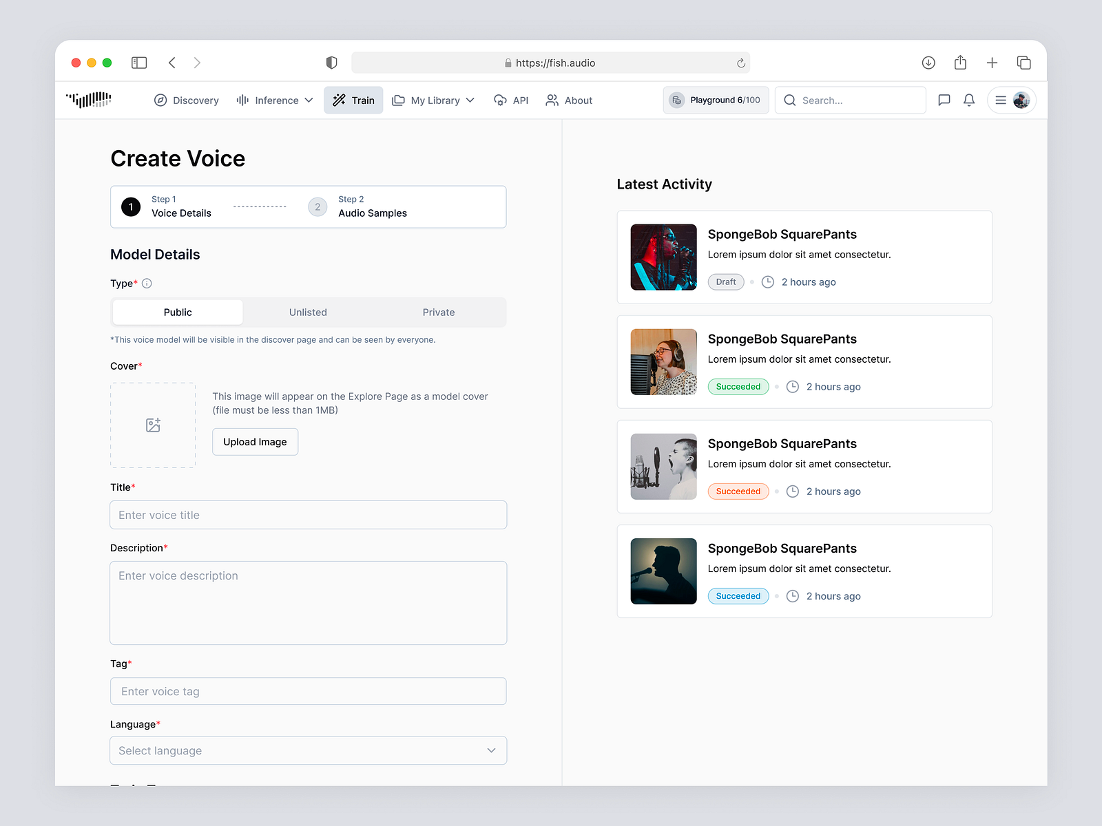 Fish Audio Voice Creation On A Saas Ai Audio Generation By Bagus