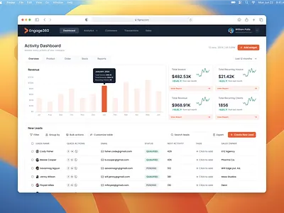 Engage 360 - CRM Dashboard analytics charts crm dashboard inspiration minimal saas ui ux