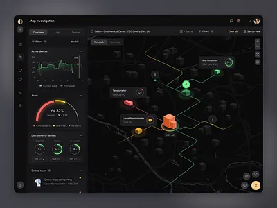 Smart Medical Device Monitoring - UI/UX design clinical solutions dark ui design gotoinc health monitoring healthcare healthcare ui hospital tech iot healthcare medical dashboard medtech patient monitoring smart medical device telemedicine user interface ux design ux for healthcare vitals tracking wearable health web app